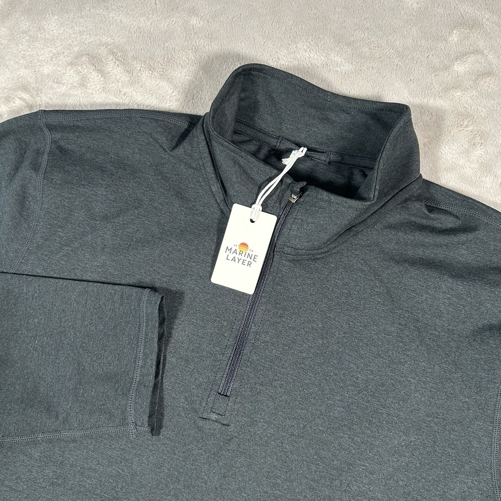 New Marine Layer Re-Spun Sport Quarter Zip Mens L Charcoal Performance Stretch